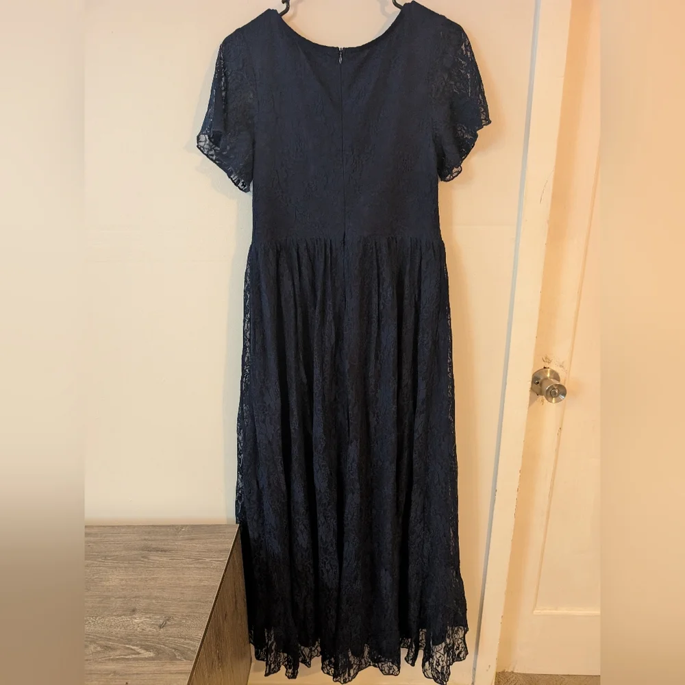 Ever Pretty Navy Blue Lace V Neck Layered Dress‎ NWT - Picture 4 of 6